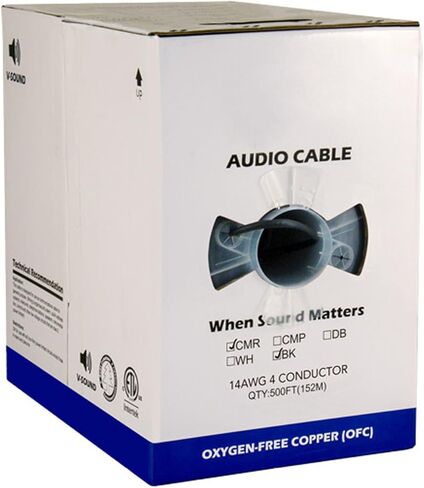 كابل صوت، 14AWG، 2 موصل، 41 حبلا، 500 قدم، سترة PVC، صندوق سحب، أسود in Saudi Arabia