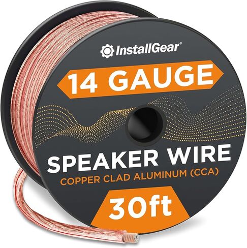 سلك مكبر صوت InstallGear بطول 30 قدمًا وقياس 14 - سلك نحاسي شفاف لصوت السيارة والمسرح المنزلي والصوت المحيطي - سترة PVC متينة - معرف قطبية سهل - كابل مكبر صوت مرن in Kuwait