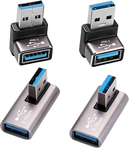 Right Angle USB Adapter 4-Pack OTG 90 Degree USB 3.0 Male to Female Connector (Left & Right, Up & Down), Support Charge and Data Sync (5GBps) for PC, Laptpo, Mouse, Keyboard and More in Saudi Arabia