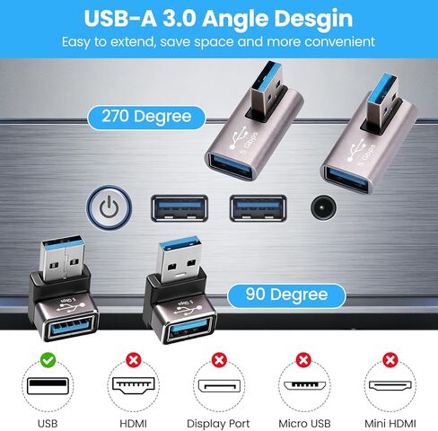Right Angle USB Adapter 4-Pack OTG 90 Degree USB 3.0 Male to Female Connector (Left & Right, Up & Down), Support Charge and Data Sync (5GBps) for PC, Laptpo, Mouse, Keyboard and More in Saudi Arabia