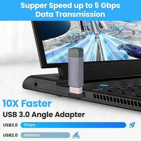 Right Angle USB Adapter 4-Pack OTG 90 Degree USB 3.0 Male to Female Connector (Left & Right, Up & Down), Support Charge and Data Sync (5GBps) for PC, Laptpo, Mouse, Keyboard and More in Saudi Arabia