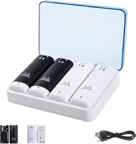 بطاريات Wii عن بعد قابلة لإعادة الشحن، محطة شحن TechKen مع 4 حزم بطاريات Wii قابلة لإعادة الشحن بقدرة 2800 مللي أمبير في الساعة لوحدة تحكم Wii، شاحن Wii متوافق مع وحدة تحكم Nintendo Wii in Kuwait