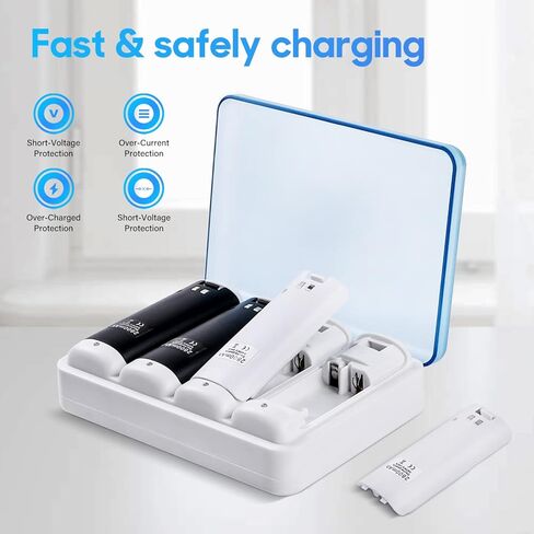 بطاريات Wii عن بعد قابلة لإعادة الشحن، محطة شحن TechKen مع 4 حزم بطاريات Wii قابلة لإعادة الشحن بقدرة 2800 مللي أمبير في الساعة لوحدة تحكم Wii، شاحن Wii متوافق مع وحدة تحكم Nintendo Wii in Kuwait