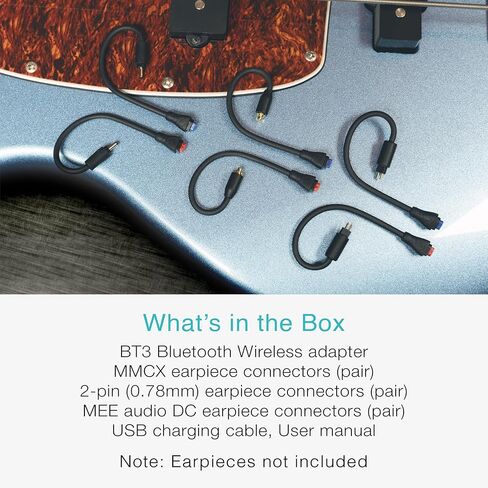 كابل محول بلوتوث لاسلكي MEE audio BT3 للشاشات داخل الأذن - يتضمن موصلات MMCX، 2-pin (0.78 مم) وموصلات DC لتوافق IEM واسع؛ بلوتوث 5.4، aptX HD، aptX Adaptive، LDAC، Auracast in Kuwait
