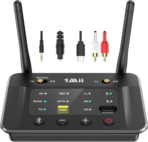 1Mii B03S مستقبل إرسال بلوتوث 5.3 للتلفزيون المنزلي ستيريو، محول صوت لاسلكي مع Audiophile DAC، aptX Adaptive/LL/HD، وصلة مزدوجة، مدخلات/مخرجات RCA AUX 3.5 مم بصرية in Kuwait