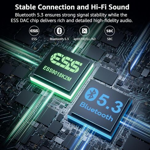 1Mii B03S مستقبل إرسال بلوتوث 5.3 للتلفزيون المنزلي ستيريو، محول صوت لاسلكي مع Audiophile DAC، aptX Adaptive/LL/HD، وصلة مزدوجة، مدخلات/مخرجات RCA AUX 3.5 مم بصرية in Kuwait