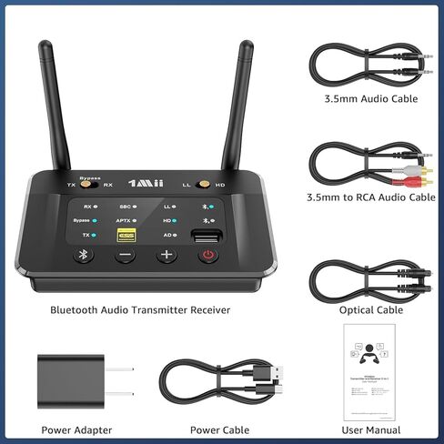 1Mii B03S مستقبل إرسال بلوتوث 5.3 للتلفزيون المنزلي ستيريو، محول صوت لاسلكي مع Audiophile DAC، aptX Adaptive/LL/HD، وصلة مزدوجة، مدخلات/مخرجات RCA AUX 3.5 مم بصرية in Kuwait