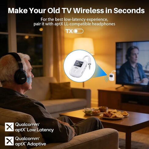 1Mii Bluetooth 5.3 جهاز إرسال واستقبال للصوت المنزلي للتلفزيون، شاشة عرض، محول بلوتوث AUX 3.5 ملم لسماعتين، صوت aptX AD/LL/HD للستيريو المنزلي، جهاز العرض، الكمبيوتر الشخصي، السيارة، مشغل الأقراص المضغوطة in Kuwait