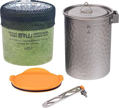 RidgeSongTitanium Camping Cookwear, 900ml. Compact and Lightweight. Perfect for Hiking, Outdoor Activities, and Camping. Includes a Storage Bag and Detachable Handle in Saudi Arabia