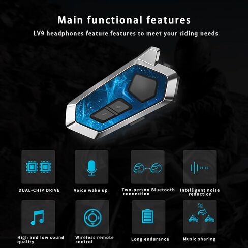 Motorcycle Helmet Bluetooth,intercom Headset,Music Sharing/Call Music/Wake up Siri,CVC Noise Cancellation, IPX6 Waterproof,Motorcycle Accessories Wireless Remote in Saudi Arabia