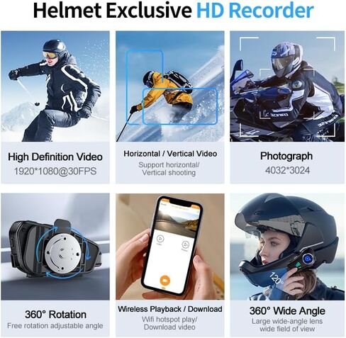 Bluetooth Motorcycle Helmet Headset with HD Action Camera 1080P Video/Photo,Hands-Free Communication System with Noise Reduction,120°Wide Angle, Fit All Helmets 32G SD Card,not Intercom in Saudi Arabia