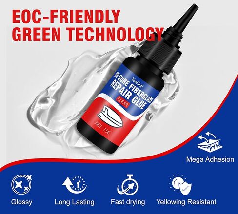 UV Marine Fiberglass Repair Kit 15g, UV Cure Epoxy Resin with UV Light & Gloss Varnish, Gel Coat Repair Kit for Boats Jetski Yacht Surfboard, Fix Cracks Holes Scratches on Fiberglass Carbon Fiber in Saudi Arabia