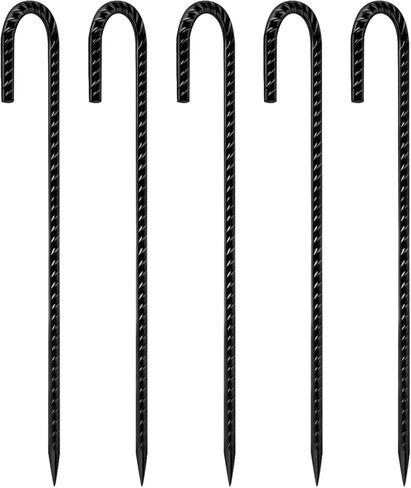 Rebar Stakes 12 Inch 5-Pack, Premium Black Coated J Hook Heavy Duty Ground Stakes for Chain Link Fence, Camping Tents, Inflatables in Saudi Arabia