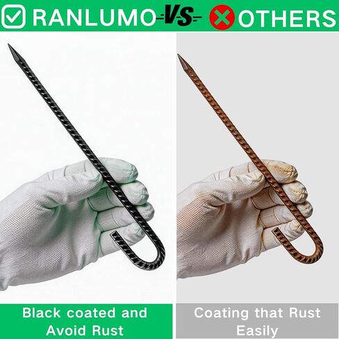Rebar Stakes 12 Inch 5-Pack, Premium Black Coated J Hook Heavy Duty Ground Stakes for Chain Link Fence, Camping Tents, Inflatables in Saudi Arabia