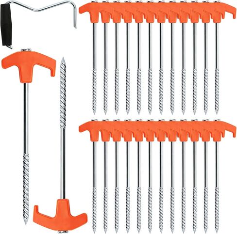 Goaste 24 Pack 8 Inch Heavy Duty Tent Stakes, Galvanized Non-Rust Steel Tent Stake, Metal Tent Pegs with Nail Puller, Orange Ground Anchors for Canopies, Camping Patio, Garden, Grassland, Outdoor in Saudi Arabia