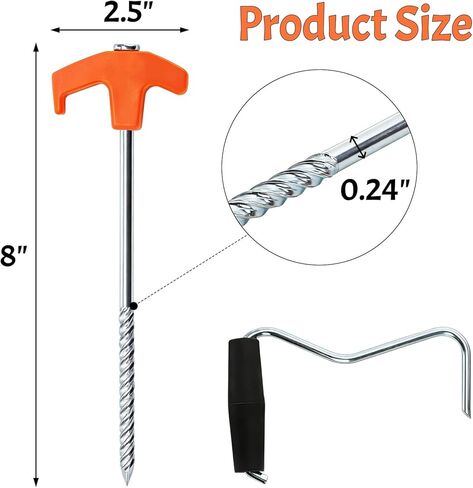 Goaste 24 Pack 8 Inch Heavy Duty Tent Stakes, Galvanized Non-Rust Steel Tent Stake, Metal Tent Pegs with Nail Puller, Orange Ground Anchors for Canopies, Camping Patio, Garden, Grassland, Outdoor in Saudi Arabia