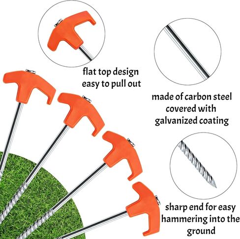 Goaste 24 Pack 8 Inch Heavy Duty Tent Stakes, Galvanized Non-Rust Steel Tent Stake, Metal Tent Pegs with Nail Puller, Orange Ground Anchors for Canopies, Camping Patio, Garden, Grassland, Outdoor in Saudi Arabia