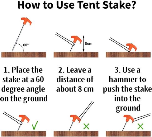 Goaste 24 Pack 8 Inch Heavy Duty Tent Stakes, Galvanized Non-Rust Steel Tent Stake, Metal Tent Pegs with Nail Puller, Orange Ground Anchors for Canopies, Camping Patio, Garden, Grassland, Outdoor in Saudi Arabia