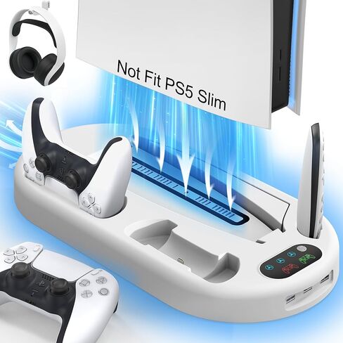 محطة تبريد AMZDM PS5 مع محطة شحن PS5 مزدوجة وشاحن وحدة تحكم، أبيض in Kuwait