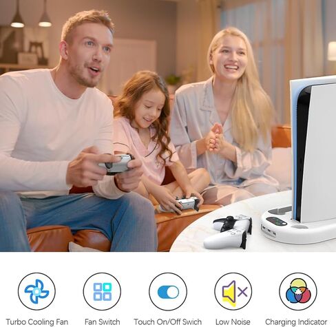 محطة تبريد AMZDM PS5 مع محطة شحن PS5 مزدوجة وشاحن وحدة تحكم، أبيض in Kuwait