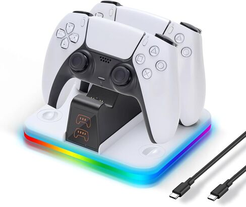 G-STORY Charging Station for P5 Controller, Dual Controller Charger with RGB Lighting, USB-C Fast Charging Dock with Intelligent Protection & Anti-Slip Base for PlayStation 5 DualSense Controllers in Saudi Arabia
