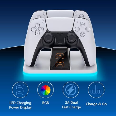 G-STORY Charging Station for P5 Controller, Dual Controller Charger with RGB Lighting, USB-C Fast Charging Dock with Intelligent Protection & Anti-Slip Base for PlayStation 5 DualSense Controllers in Saudi Arabia