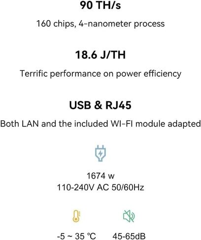 Canaan Avalon Q 90TH/s BTC Bitcoin Miner, 18.6J/TH 1674W Low Noise ASIC Quiet Home Crypto Mining Machine 110V/220V Dual Voltage Includes Original PSU （US Stock） in Saudi Arabia