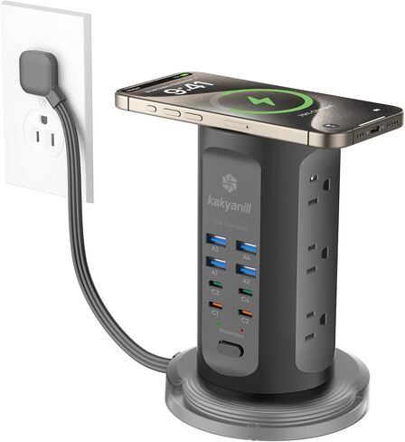 Power Strip Tower, kakyanill Surge Protector Tower 10 AC Outlets 8 USB (4 USB C), 6 Ft Retractable Extension Cord, Charging Station for Office Dorm Room, White in Saudi Arabia