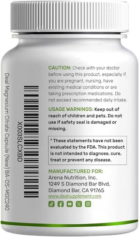 Magnesium Citrate 500mg, 240 Capsules | Easily Absorbed, Purified Trace Mineral – Muscle, Heart, & Digestive Support – One a Day, Non-GMO in Saudi Arabia