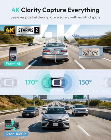 BOTSLAB G300 PLUS 4K DUAL Dash Cam Front and Rear [2026 Upgraded], STARVIS 2 Sensor, 64GB Card Included, Voice Control, 5GHz WiFi Dashcam Front and Rear Camera, GPS, WDR Night Vision, 24H Parking Mode in Saudi Arabia
