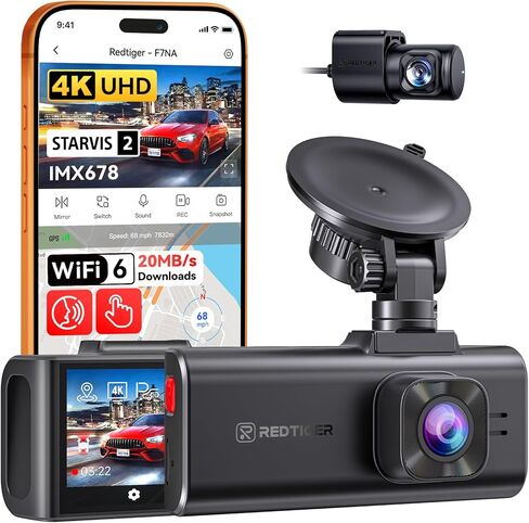 REDTIGER F7NA 4K Dual Dash Cam, STARVIS 2 IMX678, 8MP, 5GHz WiFi (20MB/s Fast Download), 4K Front 1080P Rear, GPS, Voice Control, WDR, HDR Night Vision, 24H Parking Mode, Support 512GB Max(No SD Card) in Saudi Arabia