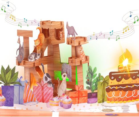 3D Pop Up Cat Birthday Card with Meow Song Birthday Greeting, Blow-Out Candles & Colorful Lights, Cute Surprise Gift for Boys Girls Son Daughter Women Men Cat Lovers with Blank Envelope & Note in Saudi Arabia