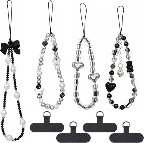 4 Pcs Crystal Beaded Phone Charms with Phone Tether Tab Cute Beaded Phones Lanyard Wrist Strap Acrylic Cell Phones Wrist Strap Aesthetic CellPhone Keychain for Camera Key Purse for Women in Saudi Arabia
