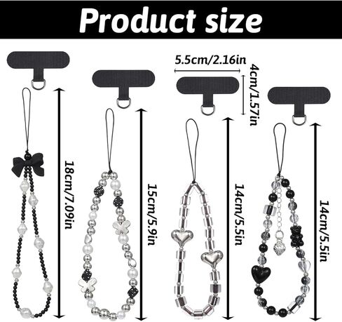 4 Pcs Crystal Beaded Phone Charms with Phone Tether Tab Cute Beaded Phones Lanyard Wrist Strap Acrylic Cell Phones Wrist Strap Aesthetic CellPhone Keychain for Camera Key Purse for Women in Saudi Arabia