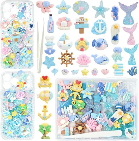 RIHYTFU Junk Case Charms Kit، جراب هاتف وردي غير مرغوب فيه لتخصيص حالات DIY، سحر ذهبي لصنع حالات الهاتف مع القوس الفراشة السائبة اللؤلؤ المسطح، إكسسوارات الحرف اليدوية DIY in Kuwait