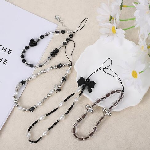 4 Pcs Crystal Beaded Phone Charms with Phone Tether Tab Cute Beaded Phones Lanyard Wrist Strap Acrylic Cell Phones Wrist Strap Aesthetic CellPhone Keychain for Camera Key Purse for Women in Saudi Arabia
