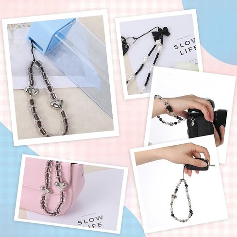 4 Pcs Crystal Beaded Phone Charms with Phone Tether Tab Cute Beaded Phones Lanyard Wrist Strap Acrylic Cell Phones Wrist Strap Aesthetic CellPhone Keychain for Camera Key Purse for Women in Saudi Arabia