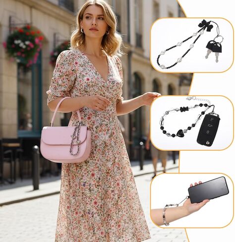 4 Pcs Crystal Beaded Phone Charms with Phone Tether Tab Cute Beaded Phones Lanyard Wrist Strap Acrylic Cell Phones Wrist Strap Aesthetic CellPhone Keychain for Camera Key Purse for Women in Saudi Arabia