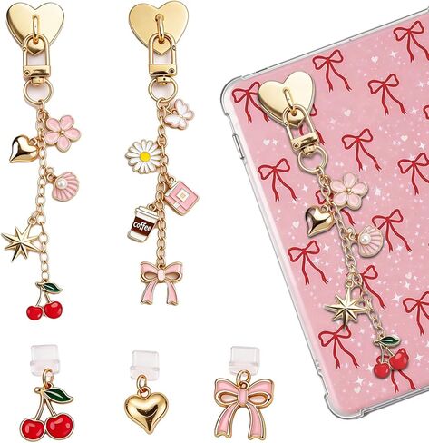 4PCS Coffee Reading Charms for Kindle - Gold Retro Chains with Type C Dust Plug, Charm for Readers Booklovers Women Men, Compatible for E-Reader Phones Paper White in Saudi Arabia
