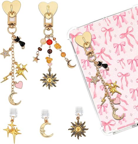 4PCS Coffee Reading Charms for Kindle - Gold Retro Chains with Type C Dust Plug, Charm for Readers Booklovers Women Men, Compatible for E-Reader Phones Paper White in Saudi Arabia