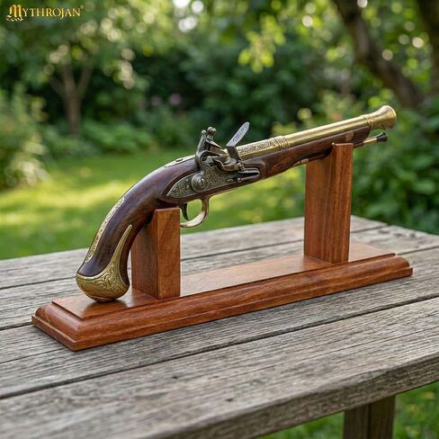 Mythrojan Solid Hardwood Gun Pistol Display Stand Sturdy Wooden Pistol Holder for your Pirate Pistols 12.8" X 2.5" X 4.8", Natural in Saudi Arabia