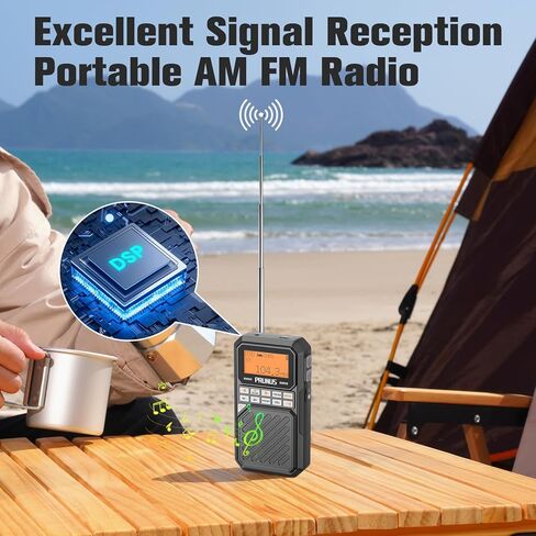 PRUNUS J525 Portable Radio AM FM with Bluetooth Earphone Output & Bluetooth Speaker Mode, Preset, 2500mAh Rechargeable, Micro SD Playback with Shuffle & Sequential Play, Headphone Jack, Sleep Timer in Saudi Arabia