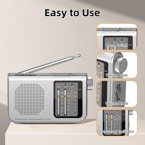 راديو ترانزستور محمول AM/FM/SW ثلاثي الموجات، هوائي تلسكوبي، مقبض ضبط كبير، مؤشر LED، يعمل بالبطارية، مقبس سماعة رأس 3.5 مم، راديو عتيق مدمج لكبار السن، المنزل، في الهواء الطلق، السفر in Kuwait
