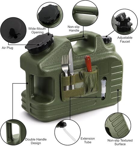 ZEAYEA 5 Gallon Water Jug, Outdoor Camping Water Storage Container with Spigot and Tool Bag, BPA-Free Portable Emergency Water Tank for Camping, Picnic, Hiking, Home Use, Green in Saudi Arabia