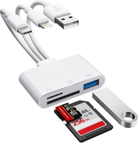 SD Card Reader for iPhone 17 16 15 14 iPad, 3-in-1 Memory Card Reader with USB Camera Adapter, SD/Micro SD Card Adapter for Trail Game Camera Viewer, iPhone SD Card Adapter for Mac Android PC in Saudi Arabia