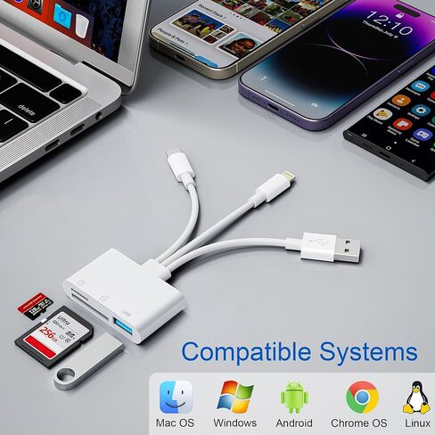 SD Card Reader for iPhone 17 16 15 14 iPad, 3-in-1 Memory Card Reader with USB Camera Adapter, SD/Micro SD Card Adapter for Trail Game Camera Viewer, iPhone SD Card Adapter for Mac Android PC in Saudi Arabia