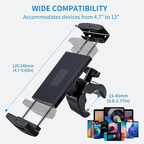 Tablet Holder Mount for Spin Bike,Phone iPad Holder Stand for Treadmill，Stationary Bicycle, Microphone Stand,Stroller, Gym,Tablet Clamp Fit for iPad Pro 12.9, Galaxy Tabs, iPhones,4.7-13" in Saudi Arabia