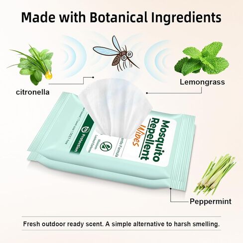 Mosquito Repellent Wipes, 40 Count Outdoor Insect Bug Repellent Wipes with Natural Citronella, DEET Free, Travel Size, Resealable Pouches 10 Wipes Each for Camping Hiking Travel Patio Garden in Saudi Arabia