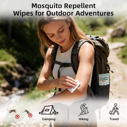 Mosquito Repellent Wipes, 40 Count Outdoor Insect Bug Repellent Wipes with Natural Citronella, DEET Free, Travel Size, Resealable Pouches 10 Wipes Each for Camping Hiking Travel Patio Garden in Saudi Arabia