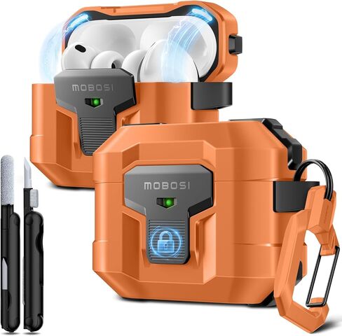 حافظة MOBOSI لجهاز AirPods Pro 3 2025 مع قفل مقاوم للسقوط ومجموعة تنظيف وسلسلة مفاتيح، متوافقة مع MagSafe، غطاء صلب للحماية العسكرية لأجهزة iPod Pro الجيل الثالث، أسود in Kuwait